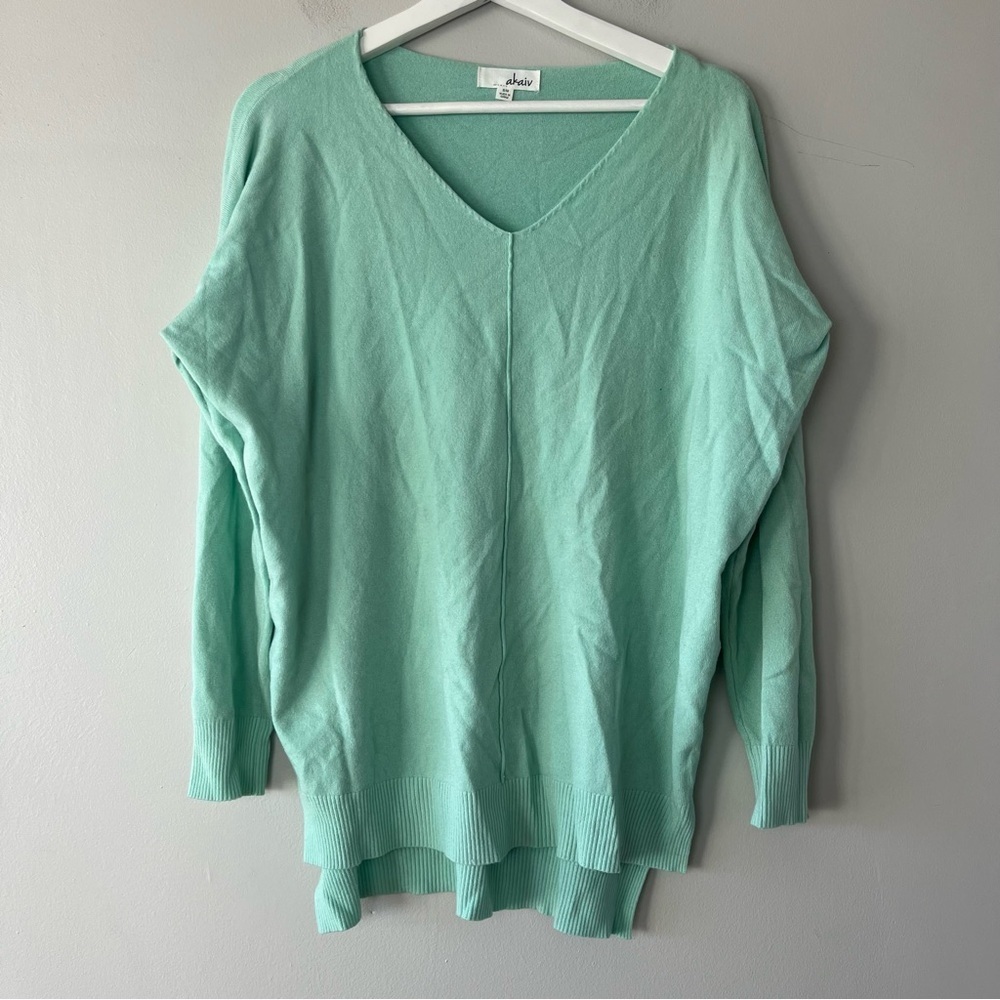 Akaiv V-Neck Mint Green Long Sleeve Sweater Small/Medium